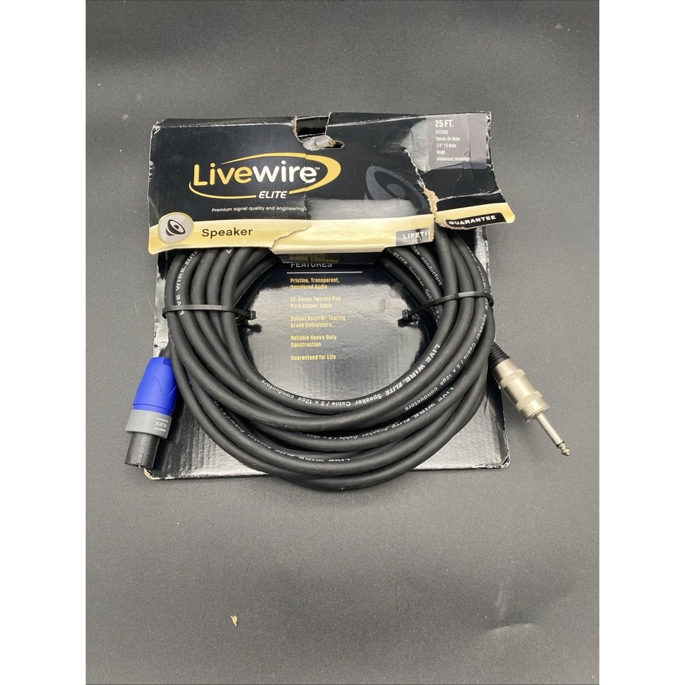 Livewire Elite Speaker Cable Unisex 20ft Black Rubber 1/4 TS‎ to TS